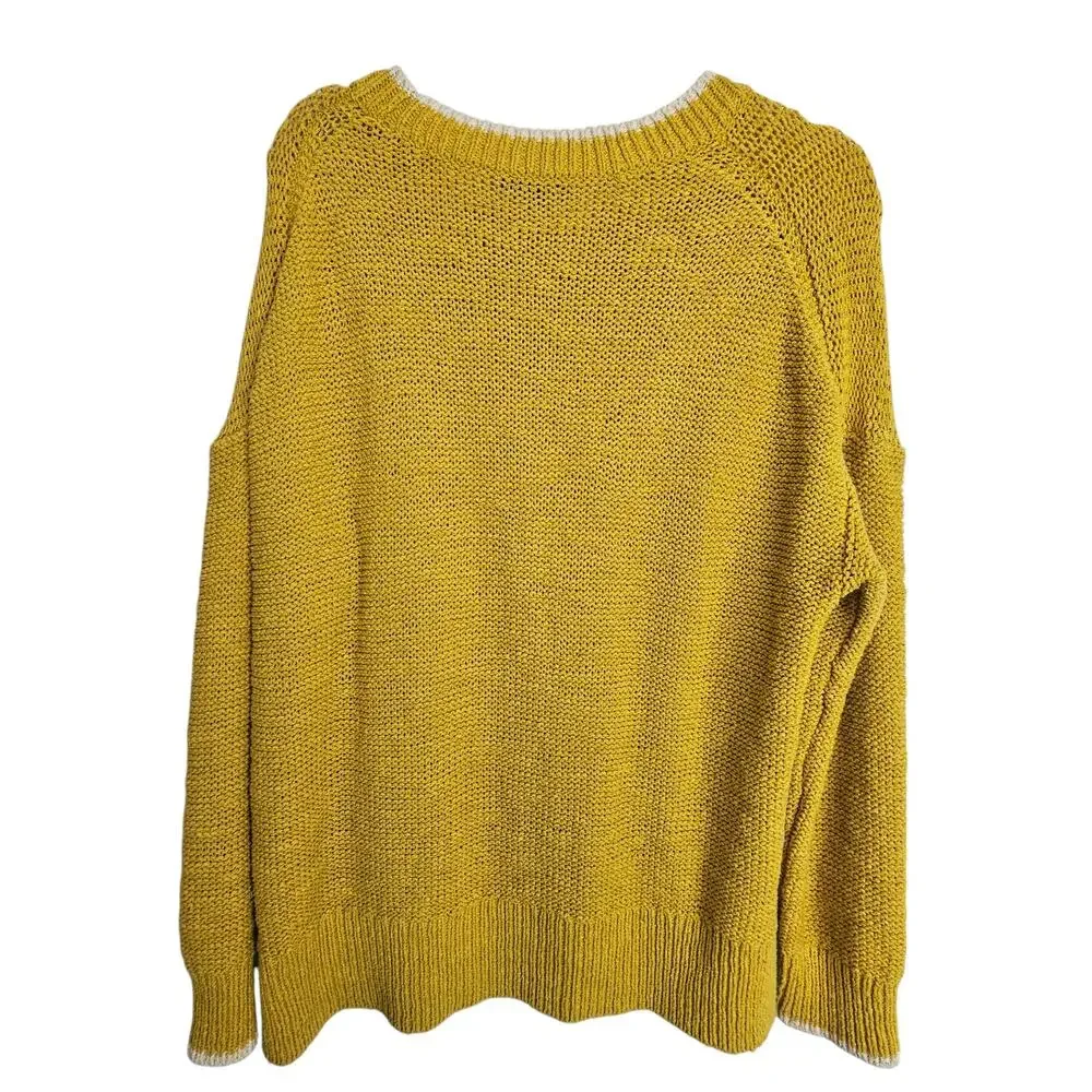 J. Crew Women Open Knit Crewneck Sweater Size L Mustard Coastal Grandma Preppy